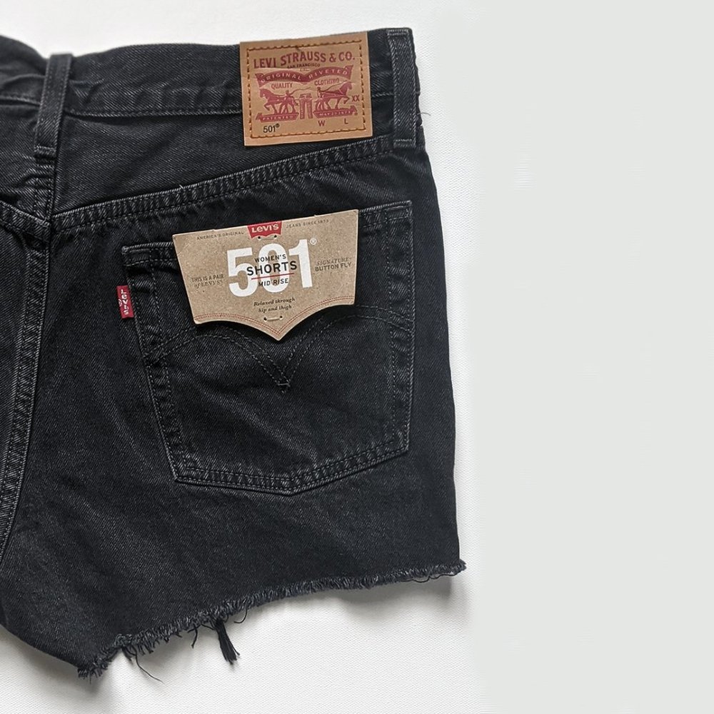 Levi's 501 Festival Mid Rise Frayed Raw Hem CutOff Shorts Black - Picture 6 of 7